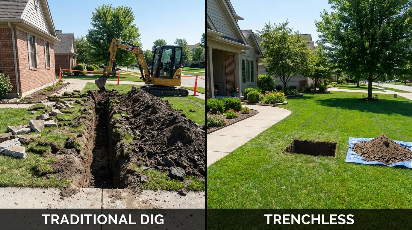 Trenchless sewer repair with minimal yard damage versus traditional excavation in Tornado, WV